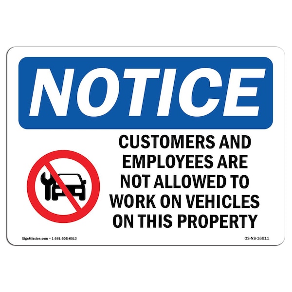 OSHA, 3.5" Width, Decal, 3.5" W, 5" L, Landscape, PK10, Work on Vehicles Not Allowed Sign